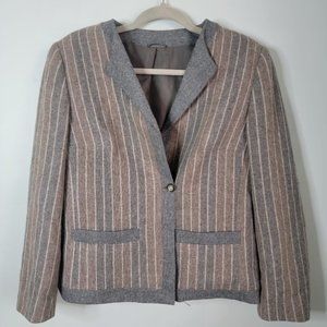 Vintage Dereta Medium New Wool Striped Jacket Blazer Brown/Grey Neutral